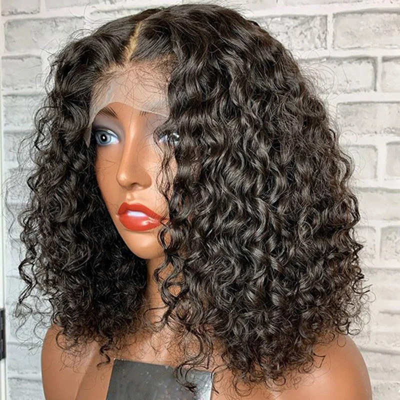 Brazilian Human Hair Curly Short Bob 13*4 HD Lace Front Wig Pre Plucked D007