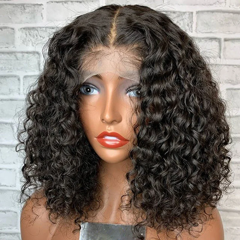 Brazilian Human Hair Curly Short Bob 13*4 HD Lace Front Wig Pre Plucked D007