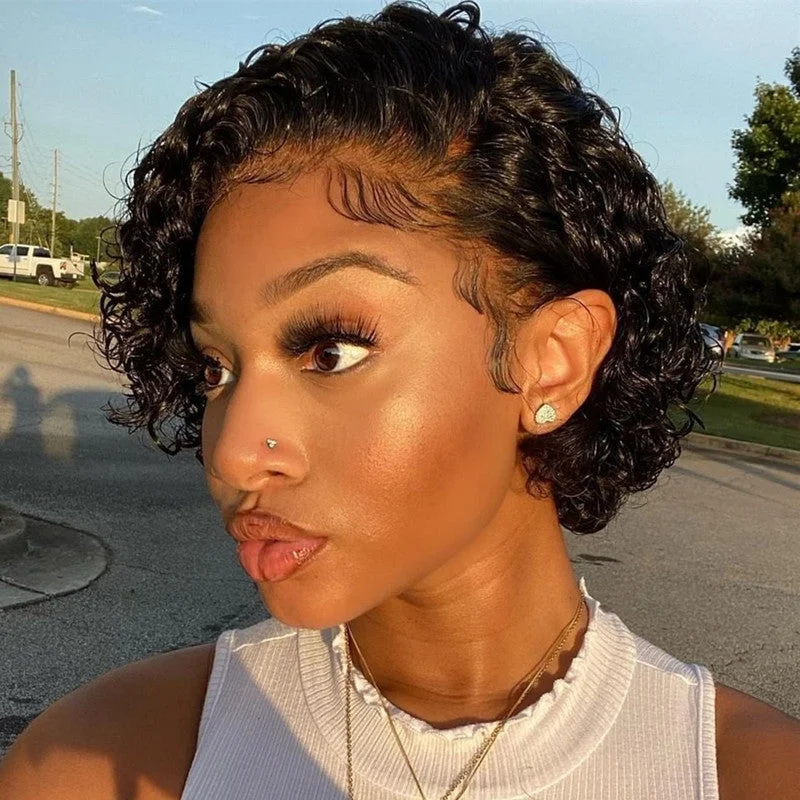 8inch Fashion Style Short Bob Wig Pixie Cut Lace Front Wig Curly Hair