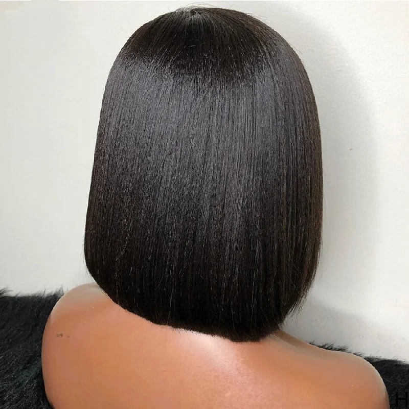 Full Lace Fake Scalp Free Parting Preplucked Human Hair Yaki Bob Wig