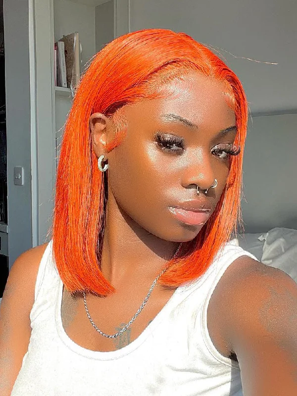 CurlyMe Ginger Orange Color Bob Wigs Straight Hair Lace Front Wigs