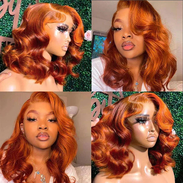 Ginger Orange Hair Lace Frontal Wig Body Wave Hair Bob Wigs With Bady Hair