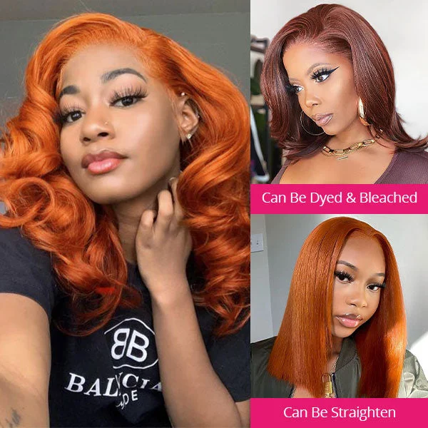 Ginger Orange Hair Lace Frontal Wig Body Wave Hair Bob Wigs With Bady Hair