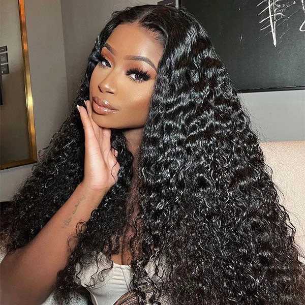 Clearance Sale | Pre Cut Lace Water Wave Wear Go Glueless Wigs 4x4 Lace Closure Wigs Wet And Wavy PrePlucked 180% Density