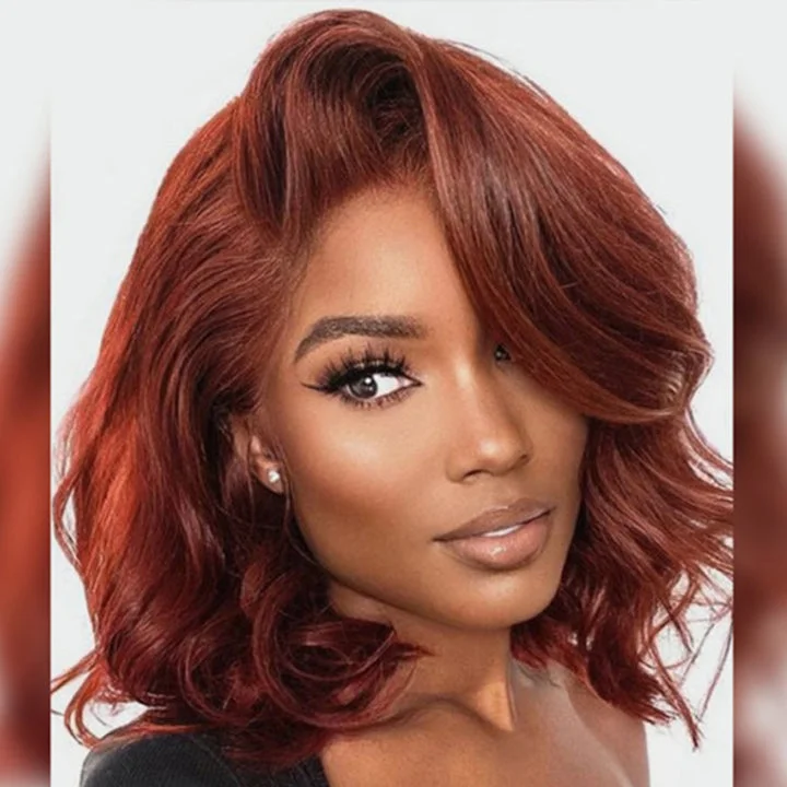 Glueless Reddish Brown Body Wave HD Lace Bob Wig Auburn Body Wave Invisible Lace Human Hair Bob Wigs