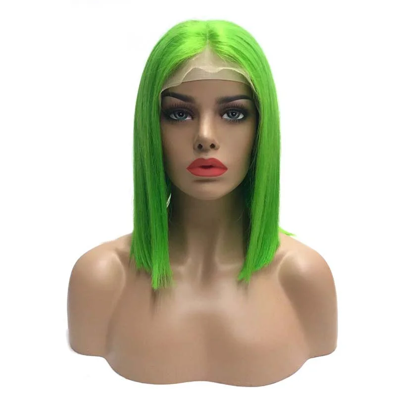 Middle Part Short Green Bob Human Hair Wig Lace Front Surprisehair