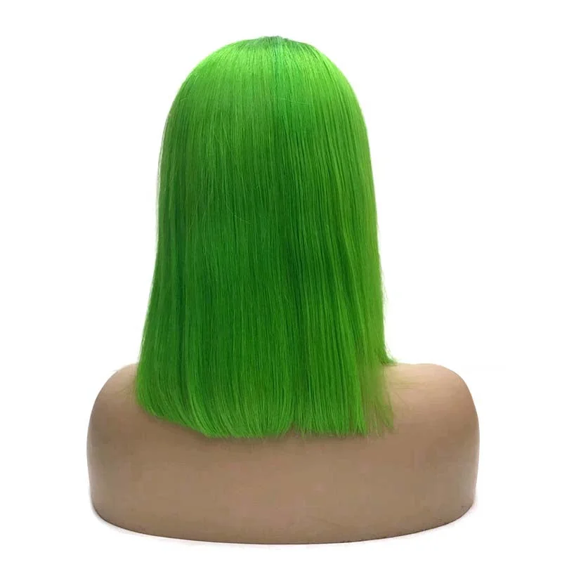 Middle Part Short Green Bob Human Hair Wig Lace Front Surprisehair