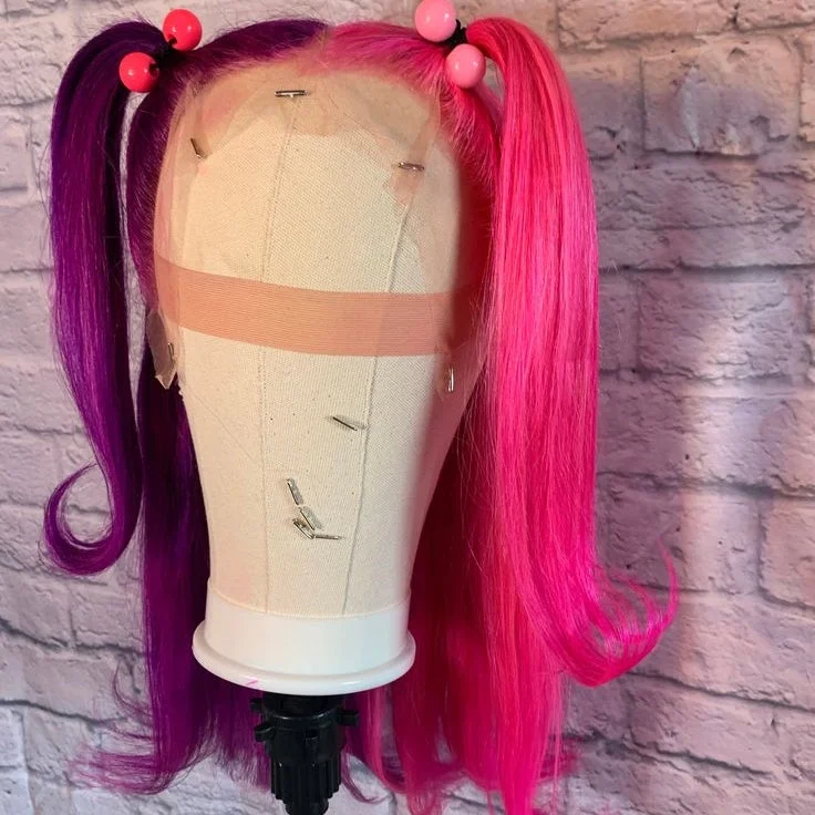 Half Purple & Fuchsia Straight Fashion Style Lace Front Bob Wig