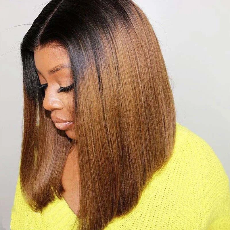 Heather | Glueless HD Lace Ombre Color Straight Bob Wig Pre-plucked And Bleached