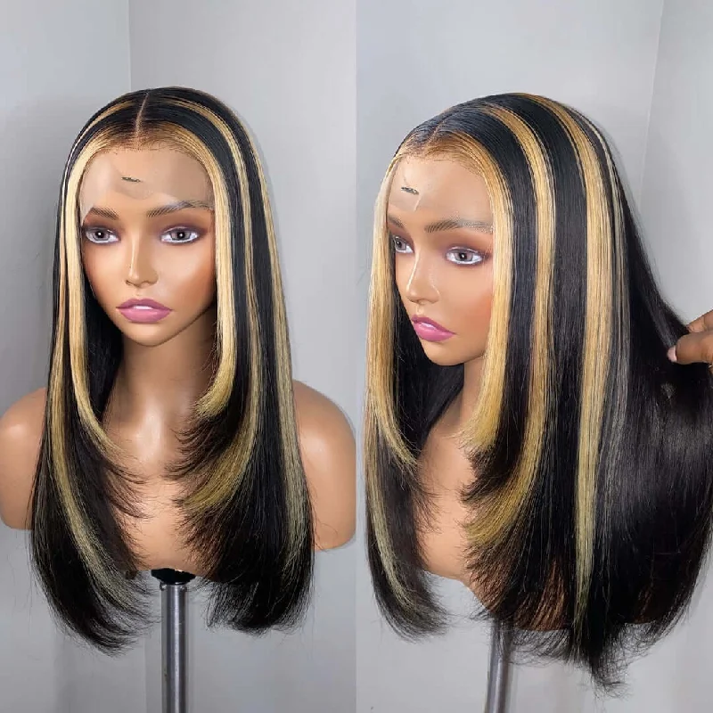 Highlight Layered Haircut 13x4 Transparent Lace Front Wigs Straight Human Hair Wigs