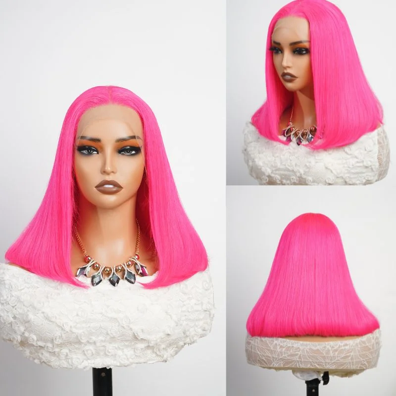 Hot Pink Bob Wig Human Hair HD Lace Front Wigs Short Bob Lace Frontal Wigs for Black Women Pre Plucked Glueless Wig----Geeta Hair