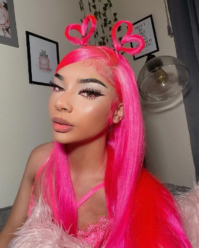 Hot Pink Bob Wig Human Hair HD Lace Front Wigs Short Bob Lace Frontal Wigs for Black Women Pre Plucked Glueless Wig----Geeta Hair