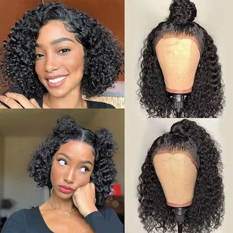 Ishow Deep Curly Bob Wig Brazilian Short Bob Wigs Deep Wave Lace Front Human Hair Wigs 200% Density