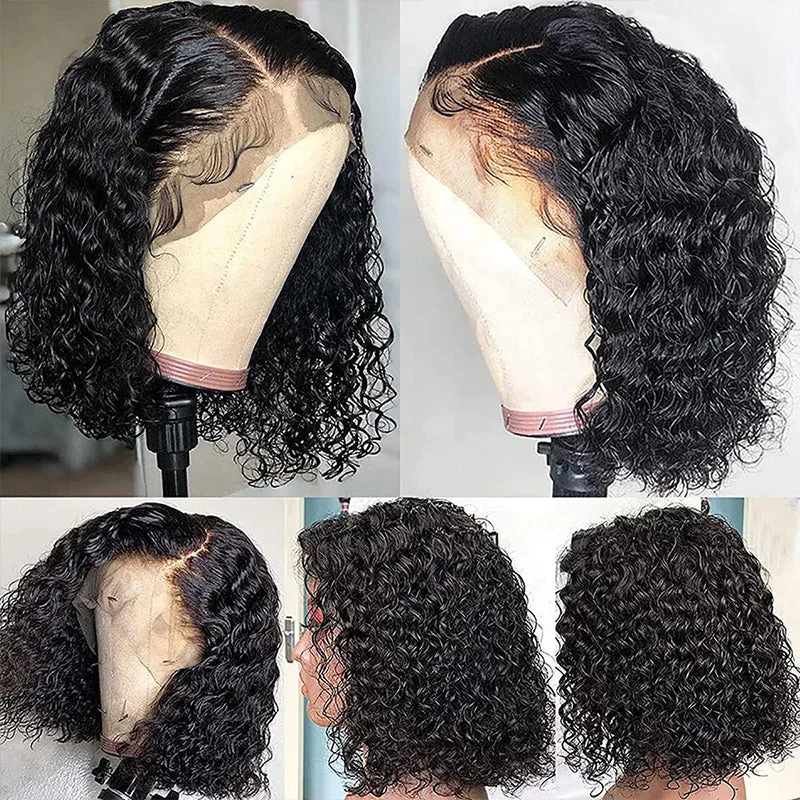 Ishow Deep Curly Bob Wig Brazilian Short Bob Wigs Deep Wave Lace Front Human Hair Wigs 200% Density