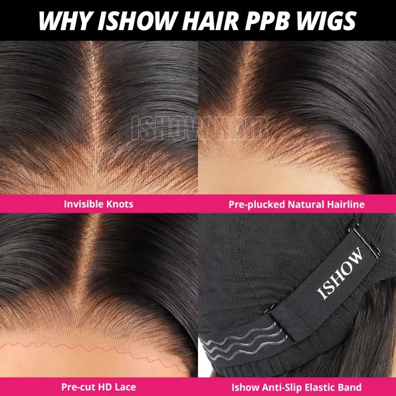 Ishow PPB™ Invisible Knots Body Wave Short Bob Wig 5x5 HD C Part Lace Closure Wigs Ready To Wear Pre Cut Wigs