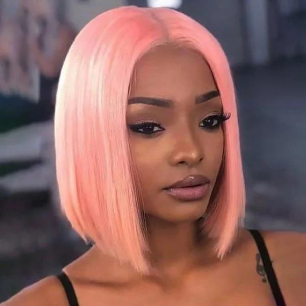 Junoda Baby Pink Bob Wig Shoulder Length Short Straight Lace Front Human Hair Wigs