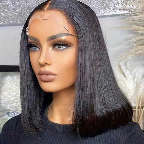 Junoda Blunt Cut Bone Straight Short Bob Wigs Shoulder Length Haircuts Transparent Lace Wig