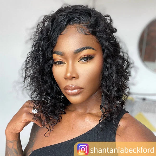 Junoda Blunt Cut Deep Wave Bob Wig Quick Weave Human Hair Lace Wigs