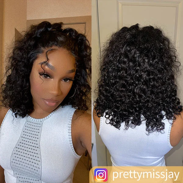 Junoda Blunt Cut Deep Wave Bob Wig Quick Weave Human Hair Lace Wigs