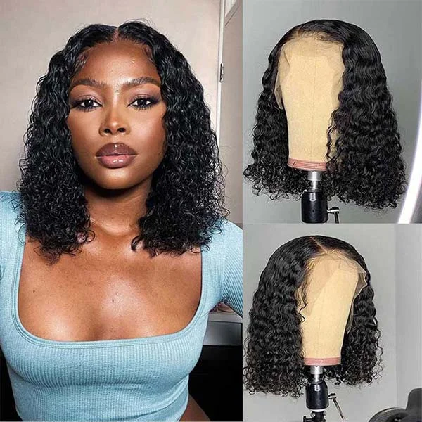 Junoda Blunt Cut Deep Wave Bob Wig Quick Weave Human Hair Lace Wigs