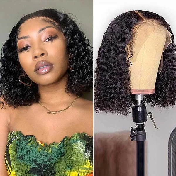 Junoda Blunt Cut Deep Wave Bob Wig Quick Weave Human Hair Lace Wigs