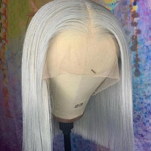 Junoda Grey Blunt Cut Bob Wig Short Colored Straight Human Hair Wigs Transparent Lace Wig