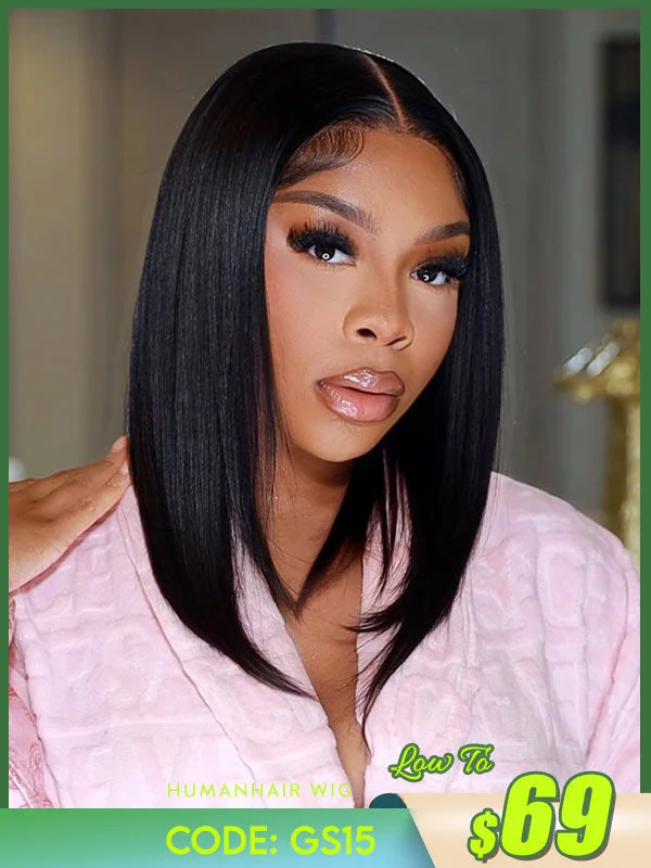 Junoda Wear & Go Wig Short Human Hair Bob Wigs Pre Cut Lace Straight Glueless Wig Sophiology Recommend cs1