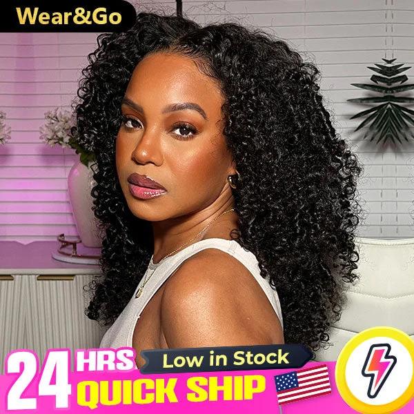 US Warehouse Quick Ship | Kinky Curly Wear Go Wigs 4x6 HD Lace Pre Cut Lace Closure Glueless Wigs