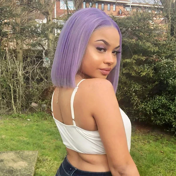 Lavender Bob Wig Lace Front Human Hair Wigs Pre-plucked Short Hair Purple Wig 8-14 Inch