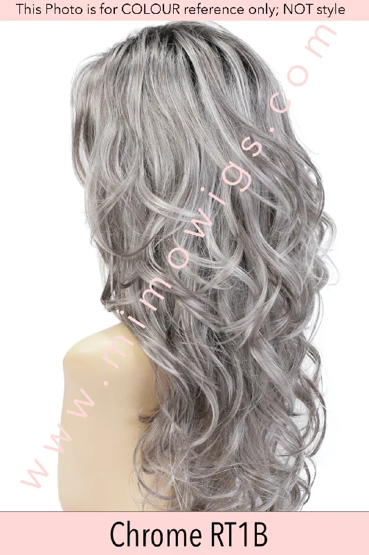 Included / CHROME RT1B ••• Gray & White with 25% Medium Brown Blend & Off‐Black Roots / AVERAGE