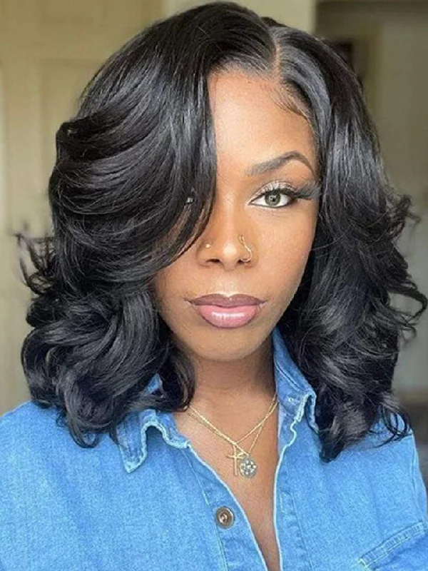 Shoulder Length Short Bob Loose Wave Minimalist 4x4 Lace Closure Wigs