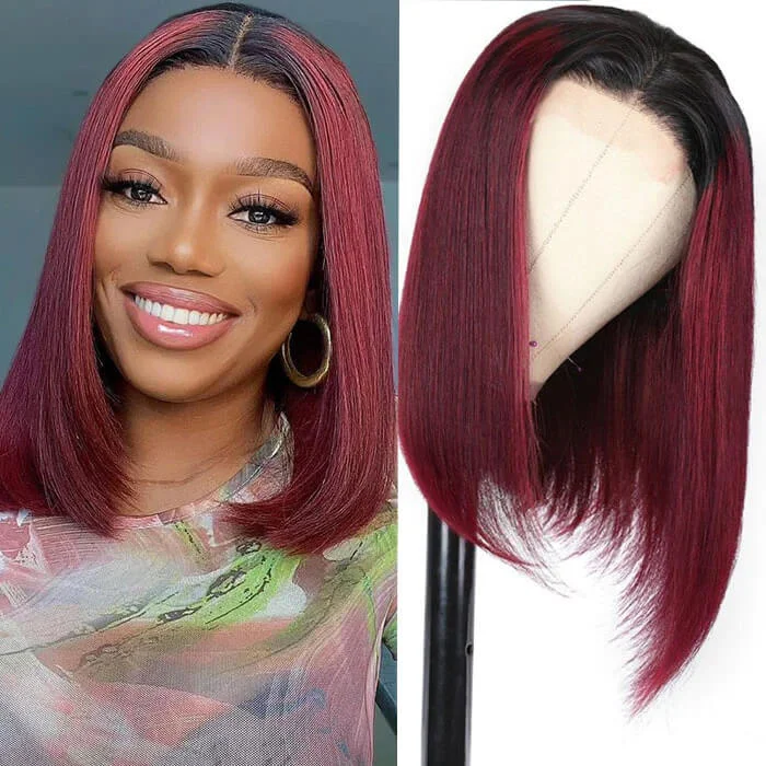 Lumiere A1 Customized 13x4 Lace 1B/99J Red Color Short Straight Bob Wigs Human Hair