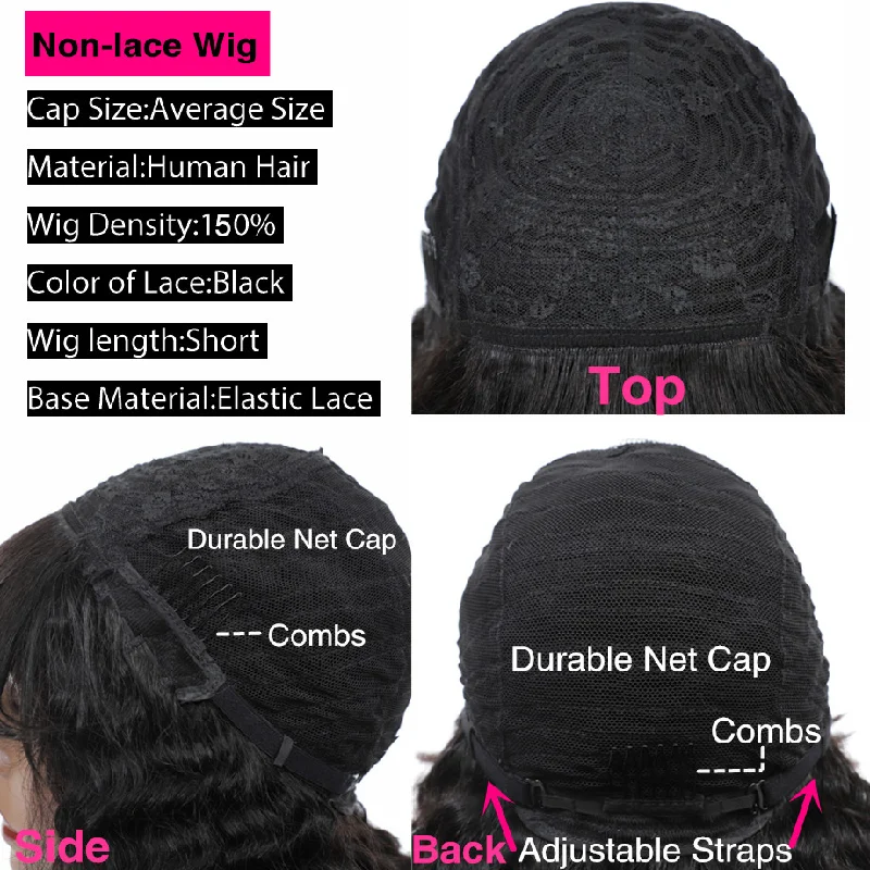 Body Wave Bob Full Machine Made None Lace With Bangs For Women