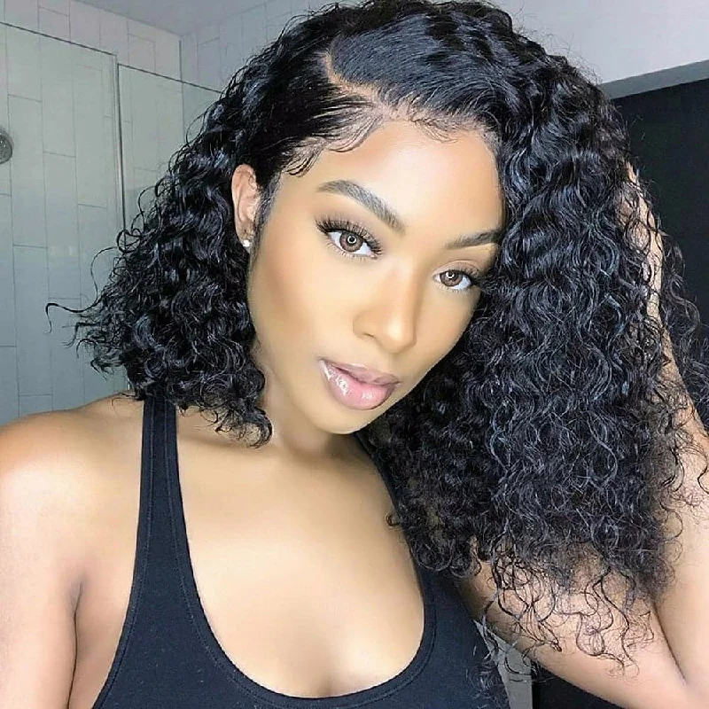 Water Wave 13x4 Lace Front Bob 150% Density Human Hair Wigs for Black Women