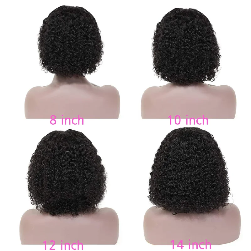 Kinky Curly Bob Full Machine Made None Lace Human Hair Wigs With Bangs