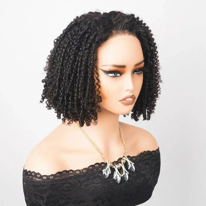 Luxury Designer Series Tight Twisted Curly Short Bob Wigs 13x4 Lace Front Human Hair Wigs