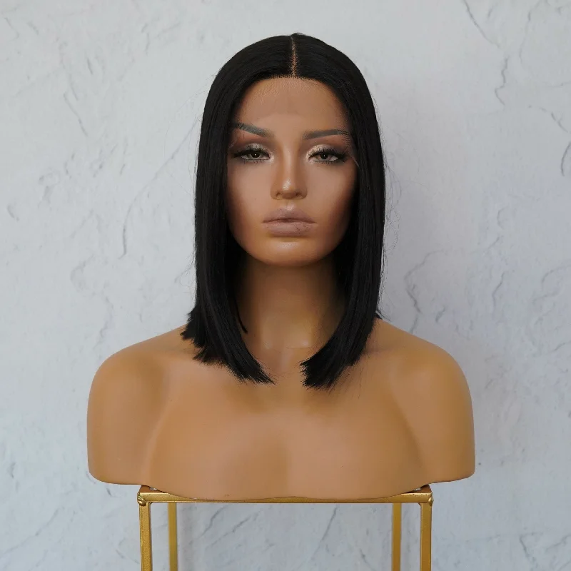 Natrual Black 14"" Human Hair 13x6 Lace Front Wig