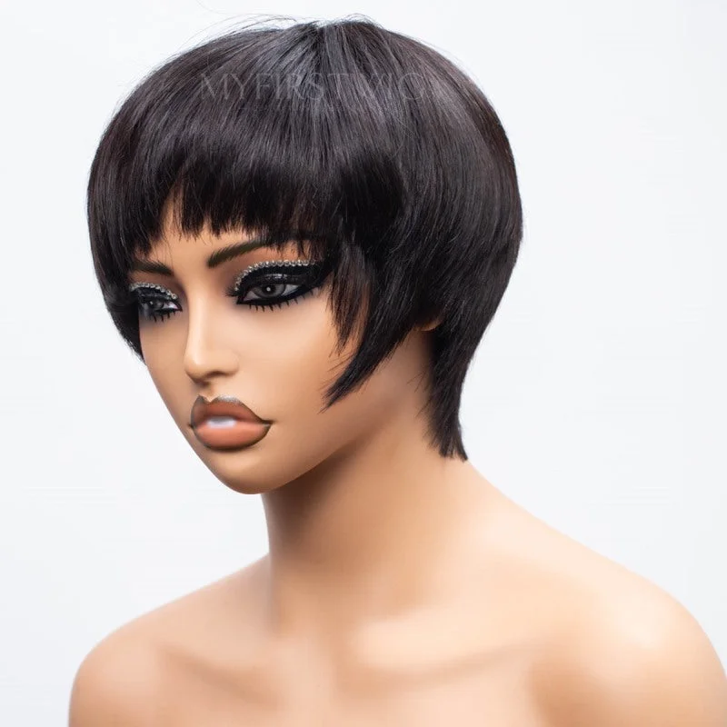 Natural Black Pixie Cut Short Hair Breathable Full Lace Cap Glueless Wig -FLFB02