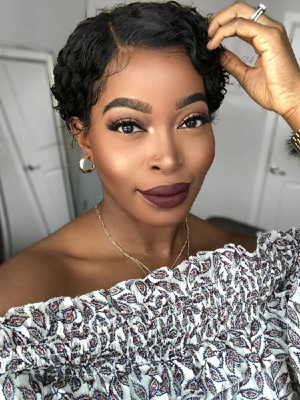 CurlyMe Summer Hairstyle Short Curly Hair Pixie Wig Human Hair Lace Wigs