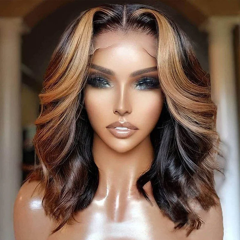 No Code Need: Honey Blonde Highlight Body Wave13x4 Lace Front 4x4 Lace Closure Human Hair Bob Wigs-Geeta Hair