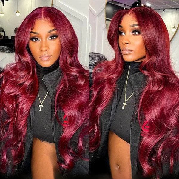 Pre-cut Lace Wig Body Wave Hair 99J Burgundy Color Wear Go Glueless Wig 4x6 HD Lace Wig Preplucked with Natural Hairline