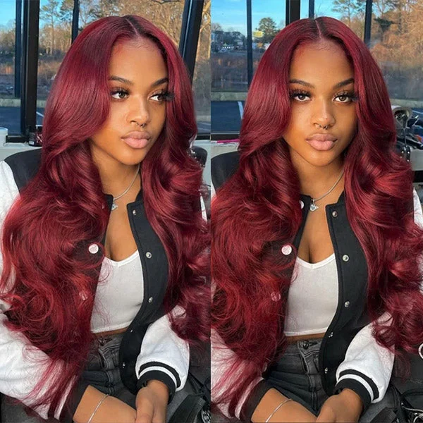 Pre-cut Lace Wig Body Wave Hair 99J Burgundy Color Wear Go Glueless Wig 4x6 HD Lace Wig Preplucked with Natural Hairline