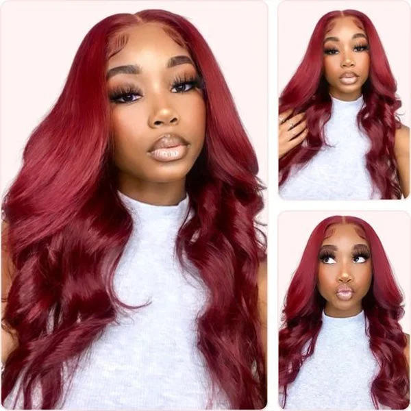 Pre-cut Lace Wig Body Wave Hair 99J Burgundy Color Wear Go Glueless Wig 4x6 HD Lace Wig Preplucked with Natural Hairline