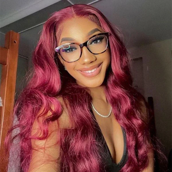 Pre-cut Lace Wig Body Wave Hair 99J Burgundy Color Wear Go Glueless Wig 4x6 HD Lace Wig Preplucked with Natural Hairline