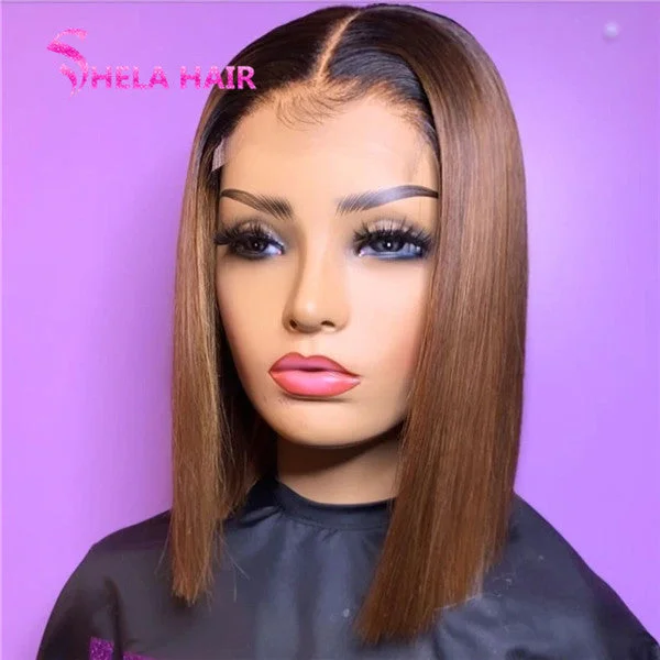 Ombre Black Brown Highlight Bob Lace Closure/Frontal Wig Straight