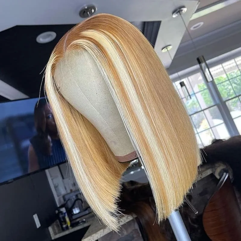 Ombre Honey Blonde with Highlight Bob Wig Straight Lace Wig