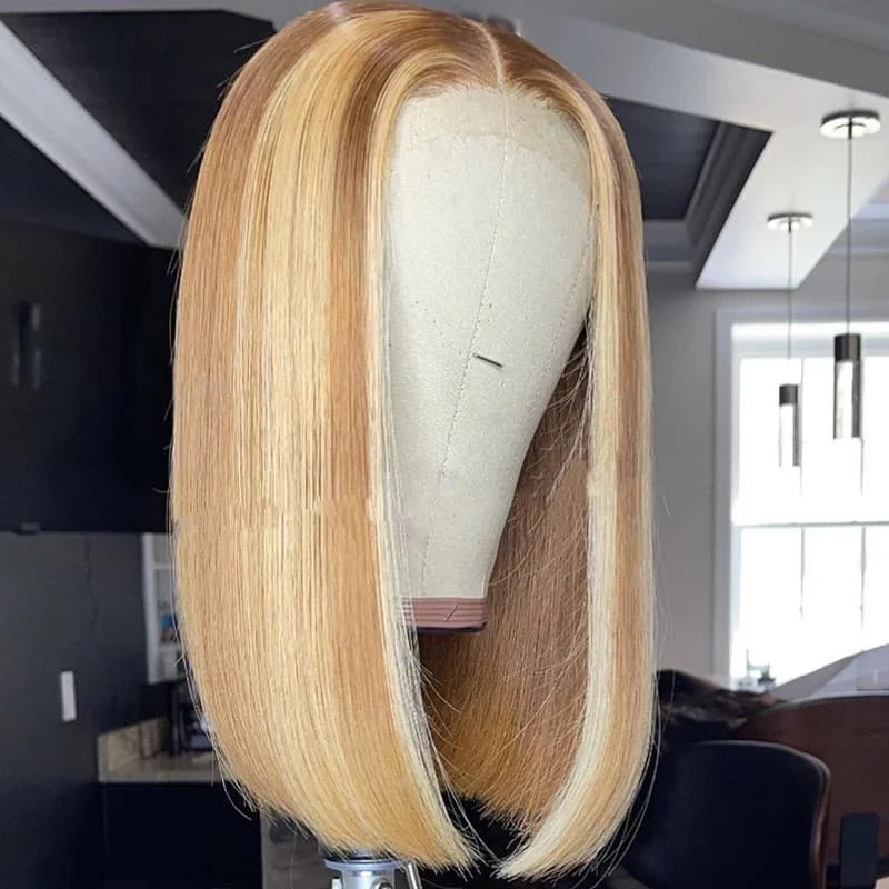 Ombre Honey Blonde with Highlight Bob Wig Straight Lace Wig