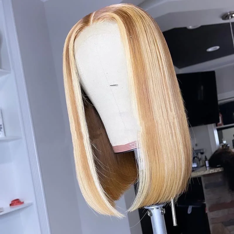 Ombre Honey Blonde with Highlight Bob Wig Straight Lace Wig