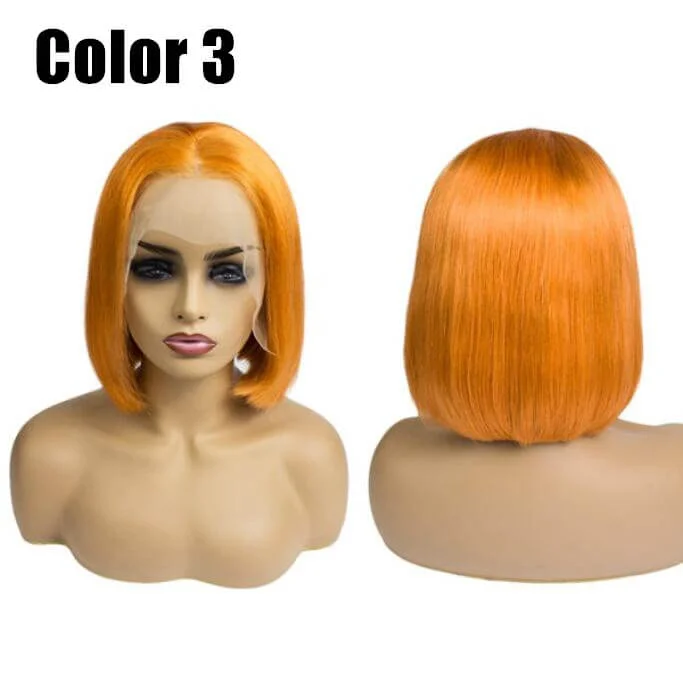 Pumpkin Orange Color Bob Wig Transparent Lace Human Hair Wig