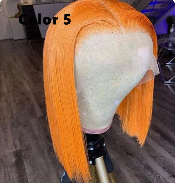 Pumpkin Orange Color Bob Wig Transparent Lace Human Hair Wig